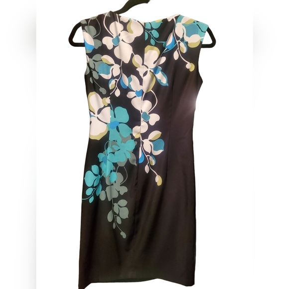 New York& Co Sleeveless Shift Dress Aqua/Gray/Cream Floral Size 2 - Picture 3 of 4